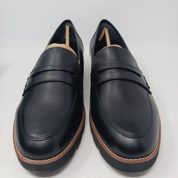 NEW Vionic Cheryl II Nappa Leather Black Loafers Size 12W Lug Sole Penny Loafers - Picture 8 of 11